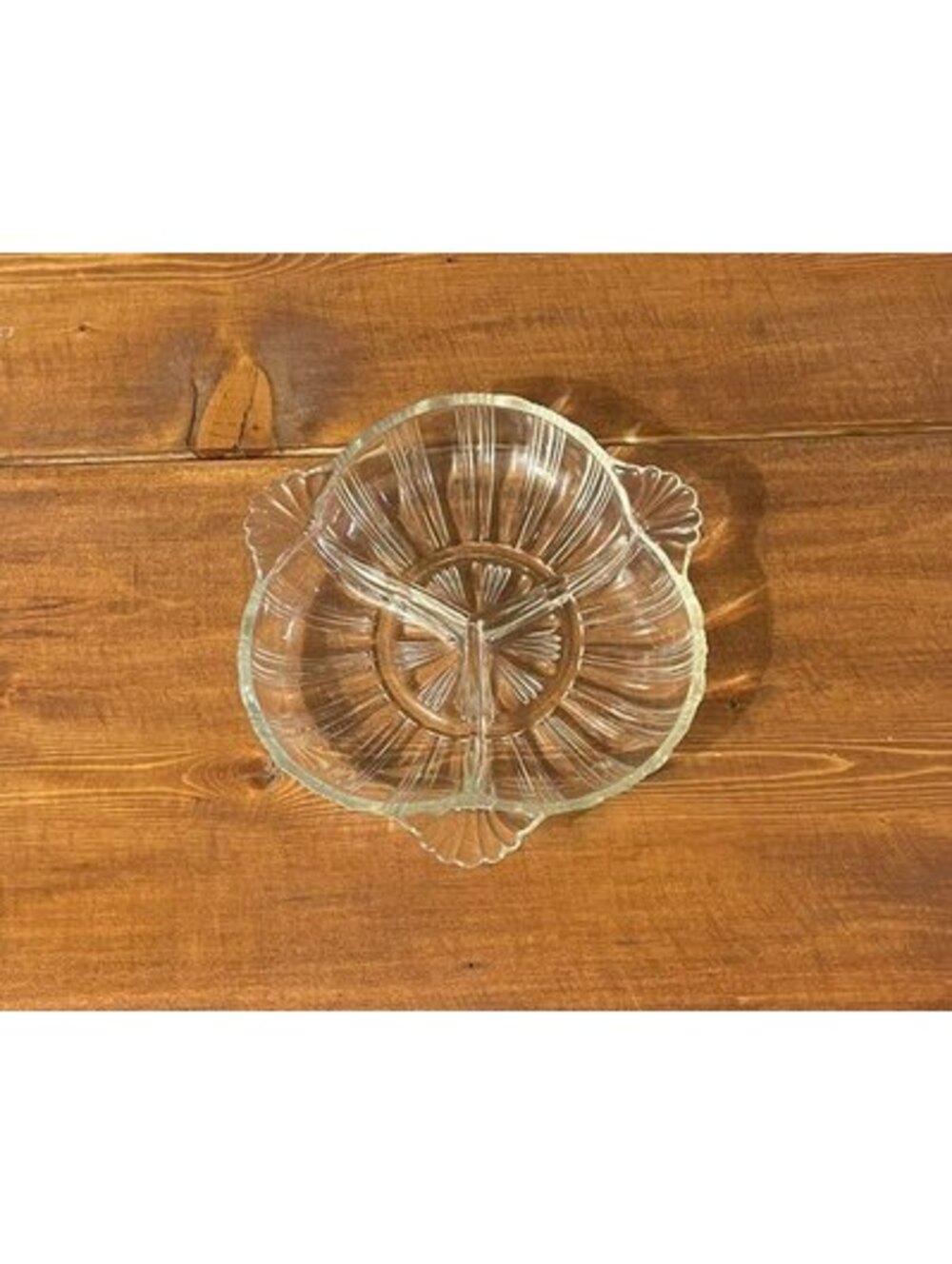 Vintage 1930’s Hazel Atlas 572 Ridge Fan Clear Glass 3 Part Divided Relish Dish